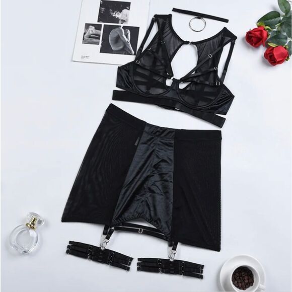 Sexy Lingerie for Women High Waist Bra Top and Panty Strappy Babydoll Sleepwear - Picture 6 of 6